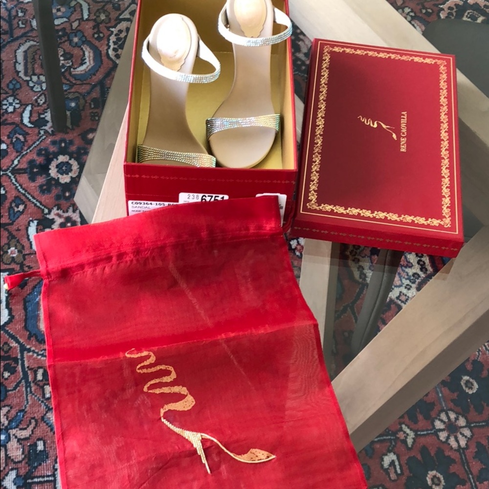 Rene Caovilla sandal nude satin silk shimmer